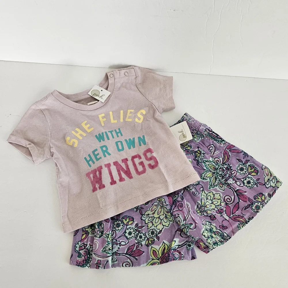 NWT Peek Tshirt and Shorts Set Floral Shorts Outfits Baby‎ Kids size 3-6 months